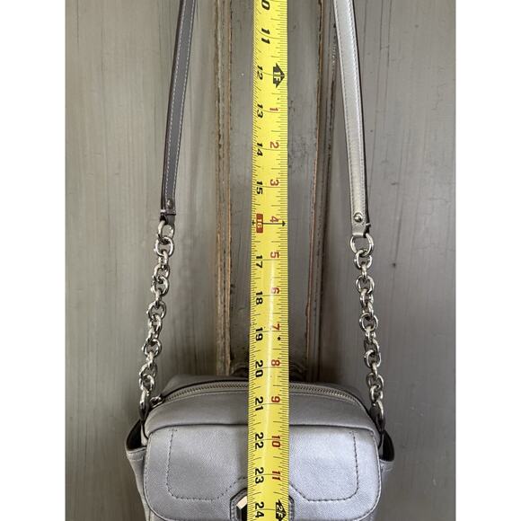 COACH CAMPBELL LEATHER SILVER CAMERA CROSSBODY SATCHEL HANDBAG PURSE TURN LOCK - Picture 10 of 14